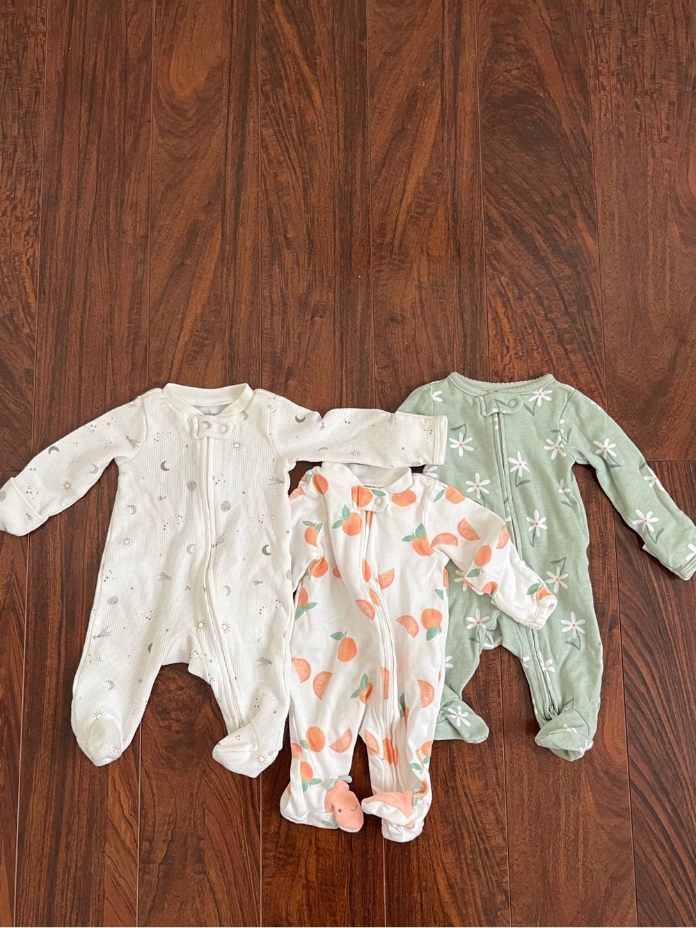 Carter's Baby Footed One-Pieces in White, Peach & Sage